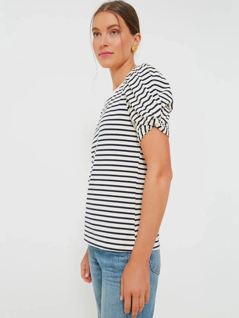 NWT Tuckernuck Pomander Place Navy Striped Vesty Puff Short Sleeve Crewneck Top